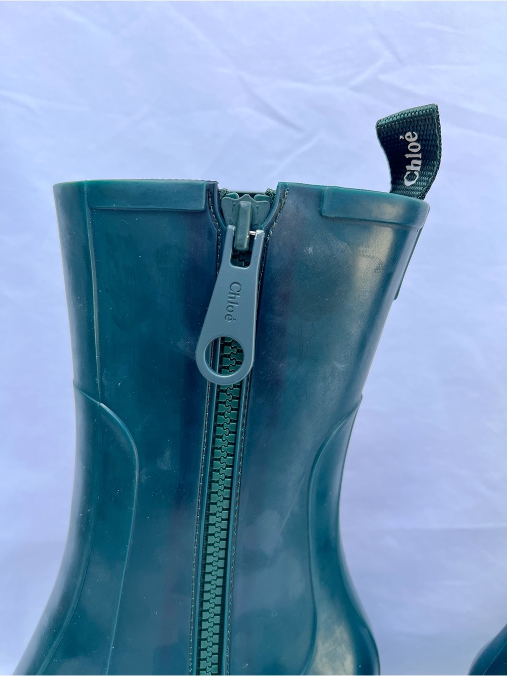 Chloe Betty Dark Emerald Green Rubber Heel Rain Boots Women’s Size 39 US 8 - Picture 5 of 15